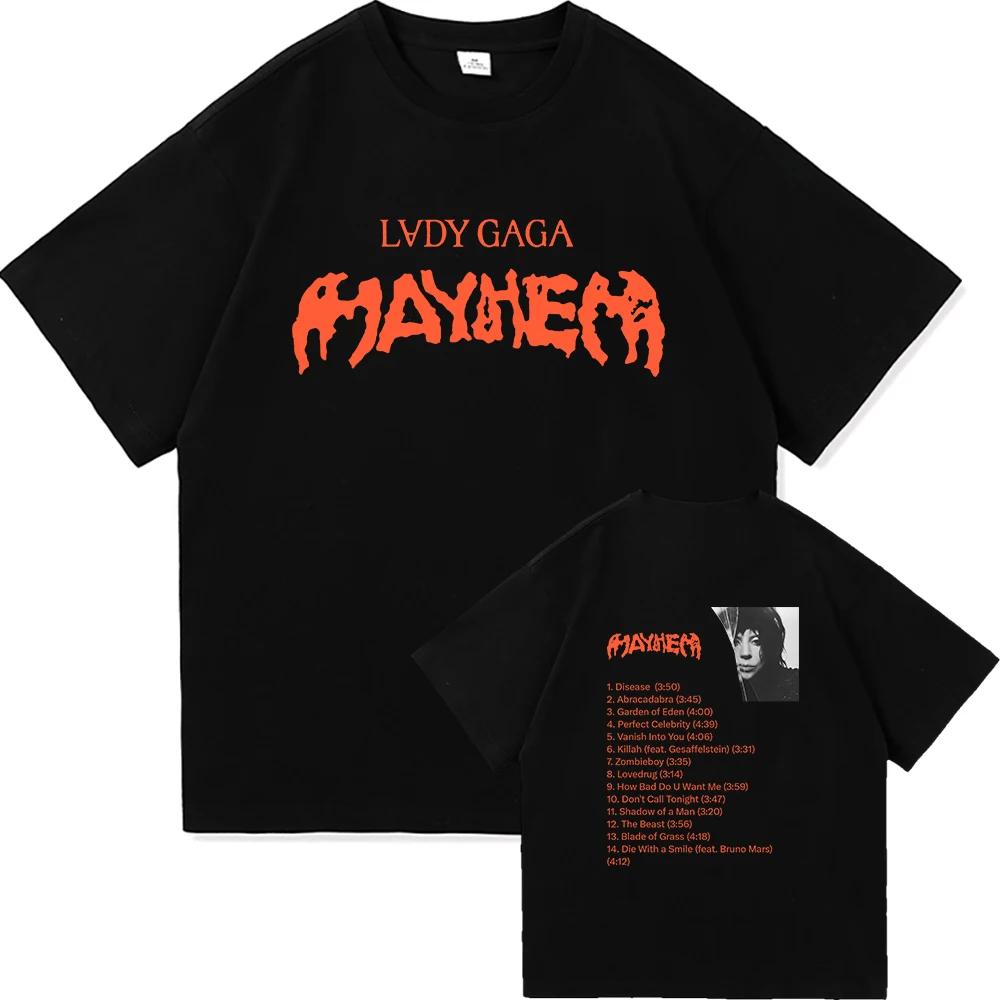 Футболка Lady Gaga Mayhem 2025 Новый Альбом Мода Мужская/Женская Одежда Ретро Харадзюку Высококачественная Одежда для Фанатов Футболки
