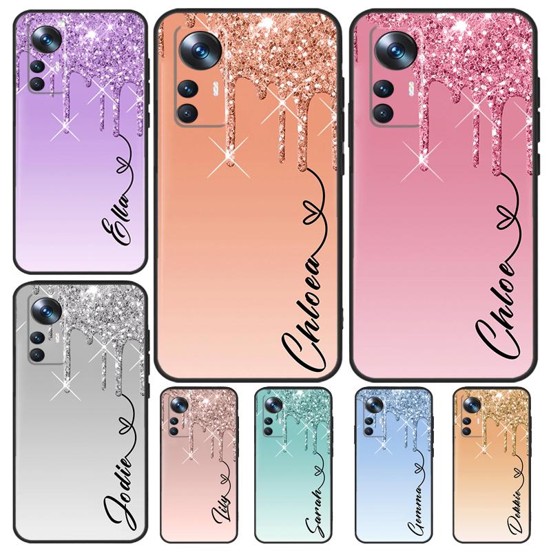 Personalised Glitter Name For POCO X5 X3 Pro M5 M5s F4 X4 F3 F5 Case For Xiaomi 13 13T Pro 12 Lite 12X 11T 12T 14 Pro