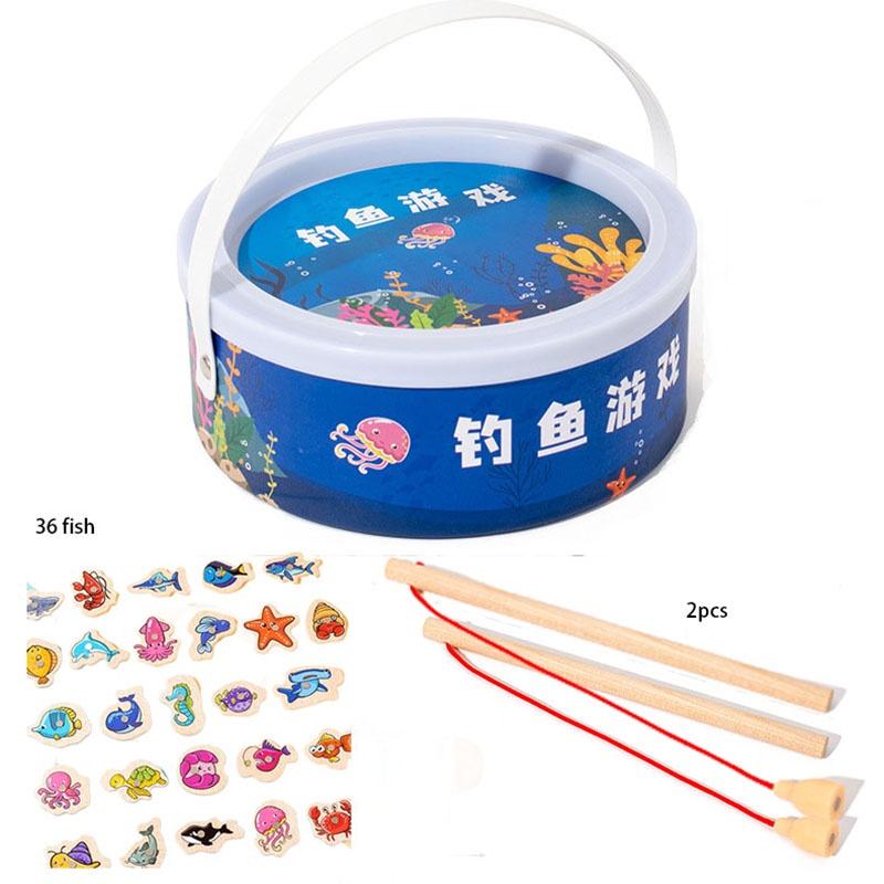 Educational Wooden Magnetic Fishing Game For Children Ocean Animal Cognition And Parent-child Interactive Toy