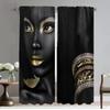 Black Gold African Lady Curtains for Living Room Curtain for Room 2 Panel Halloween Decoration Partition Shades Kitchen Blackout