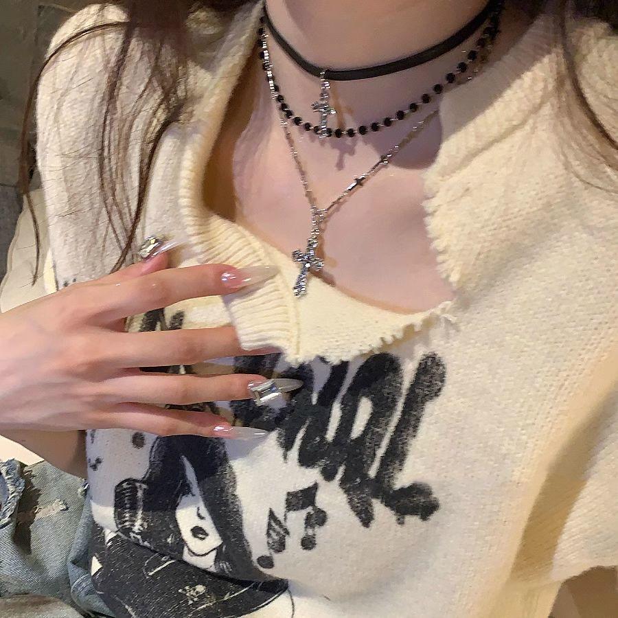 Готическая Панк Y2K Металлическая Подвеска Крест Ожерелье Для Женщин Мужчин Влюбленных Винтажное Многослойное Бусины Ожерелья 90-х EMO Шарм Украшения Подарок