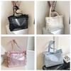 Large Capacity Transparent Nylon Tote With Zipper Closure And Internal Phone Pocket For Daily Wear