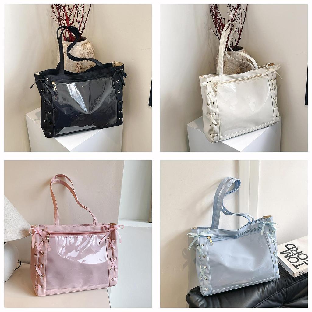 Large Capacity Transparent Nylon Tote With Zipper Closure And Internal Phone Pocket For Daily Wear