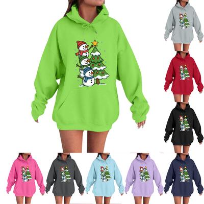 Женский модный, расслабленный и удобный свитер с круглым вырезом и капюшоном, с длинными рукавами и рождественским принтом, теплый свитер