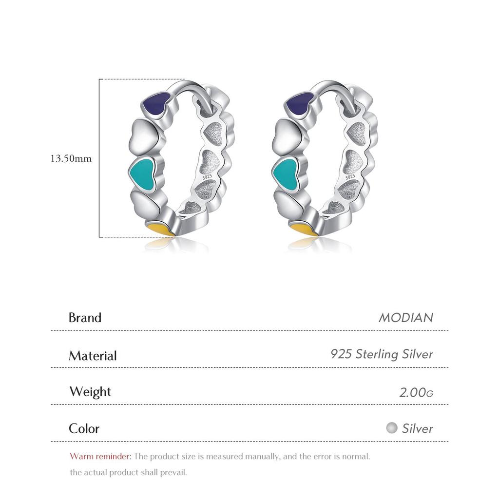 Modian настоящее серебро 925 пробы разноцветная эмаль серьги-кольца любовь сердечки пряжки для ушей для женщин оригинальный дизайн изящные ювелирные изделия