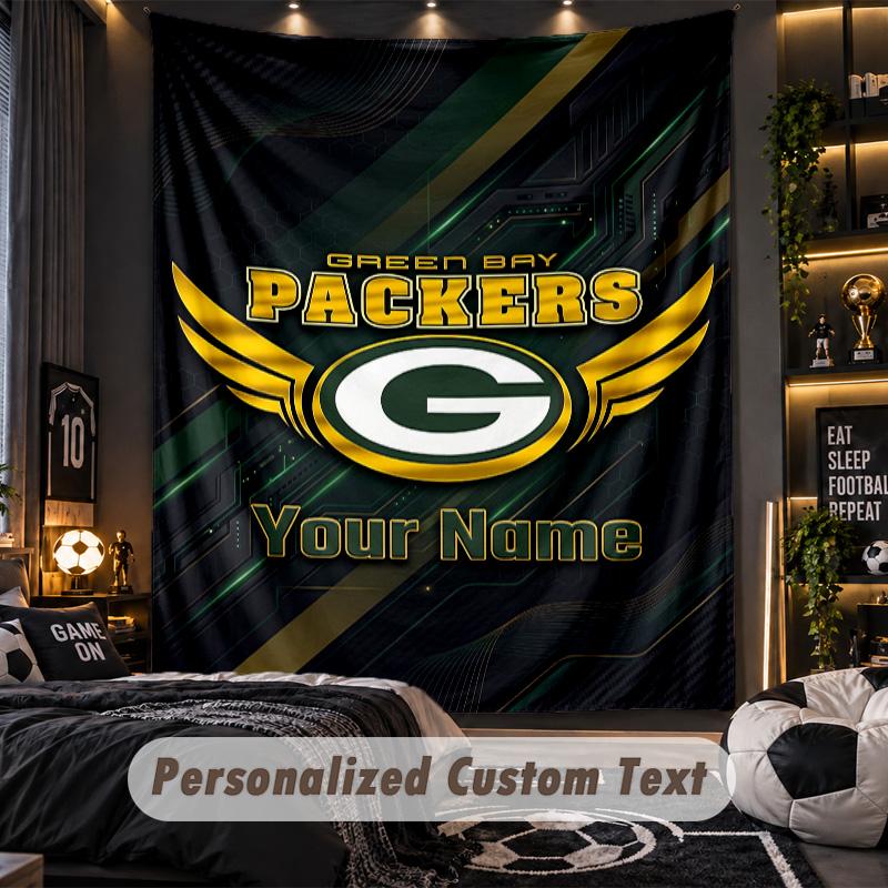 TapestryGreen Bay Packers Custom Name Text Personalized Wall Hanging Tapestry Home Wall Decor
