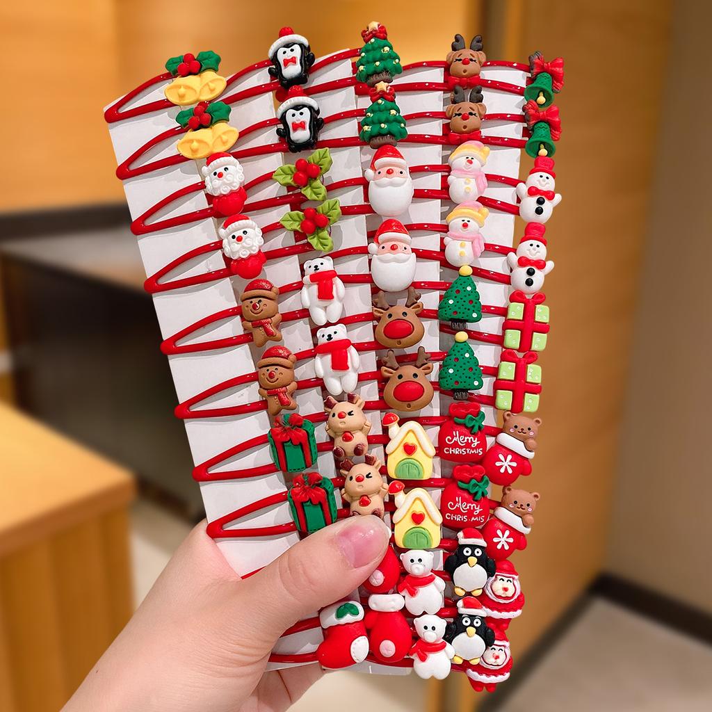 10pcs Girls Christmas Hair Clips Cartoon Santa Snowflake Reindeer Tree Penguin Bear Bell able BB Bows for Holiday Parties