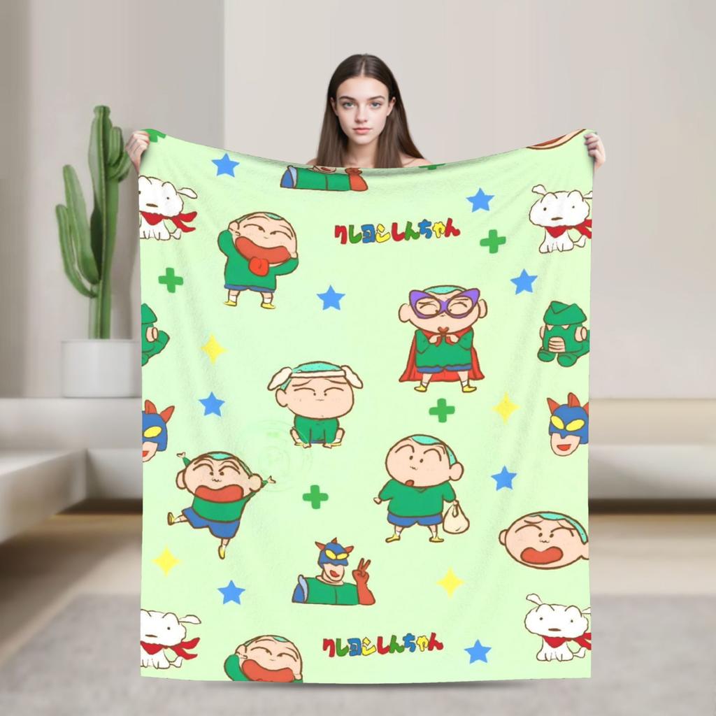 Crayon Shin-chan joyfully dress up the Christmas tree Blanket  Travel Flannel Throw Blanket For Living Room Warm Bedspread Gift