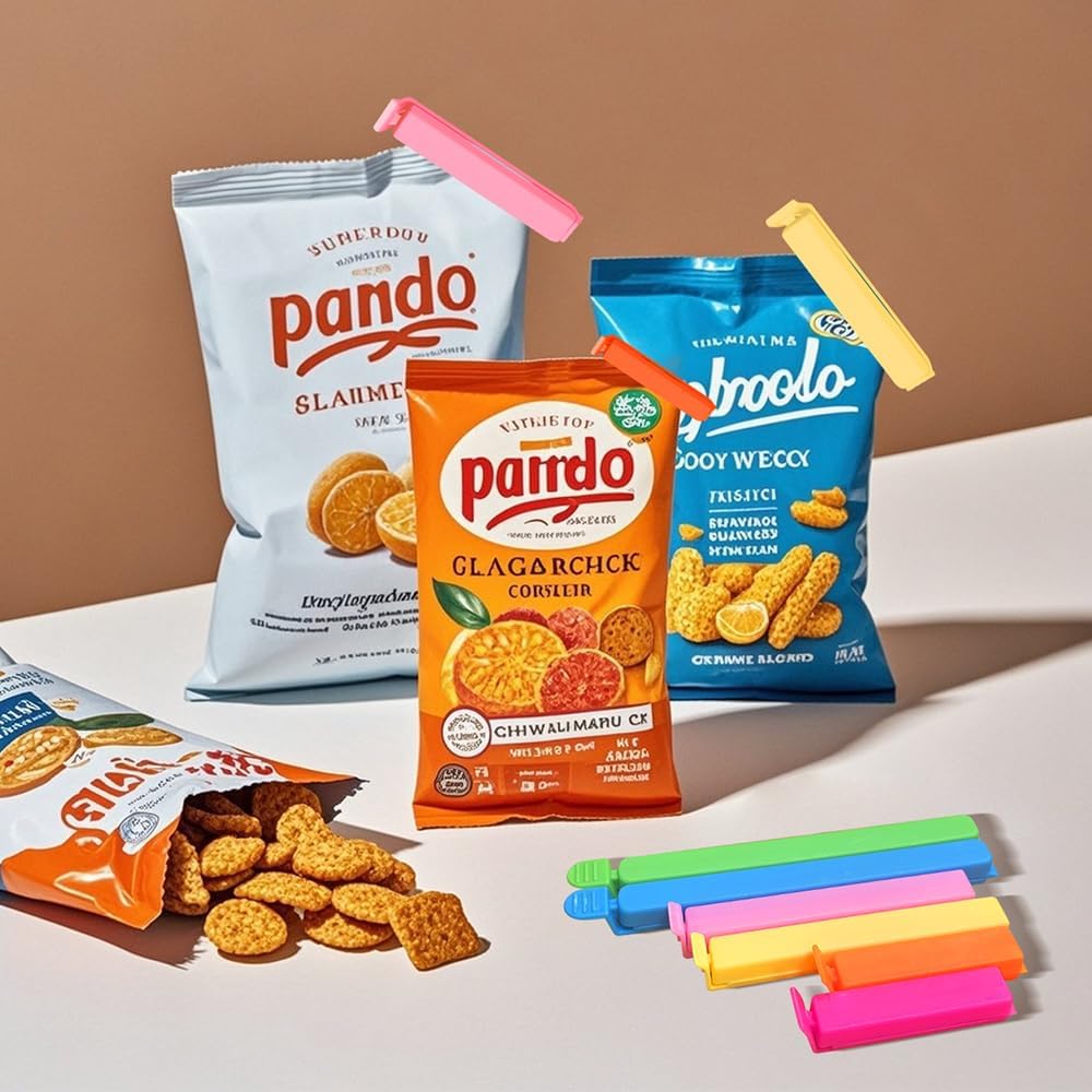40 PCS Food Bag Clips, Color Mixing Chip Bag Clips in 3 Sizes, Kitchen Sealing Clips with Curved Design, Plastic Bag Clips for Food, Chip, Snack,