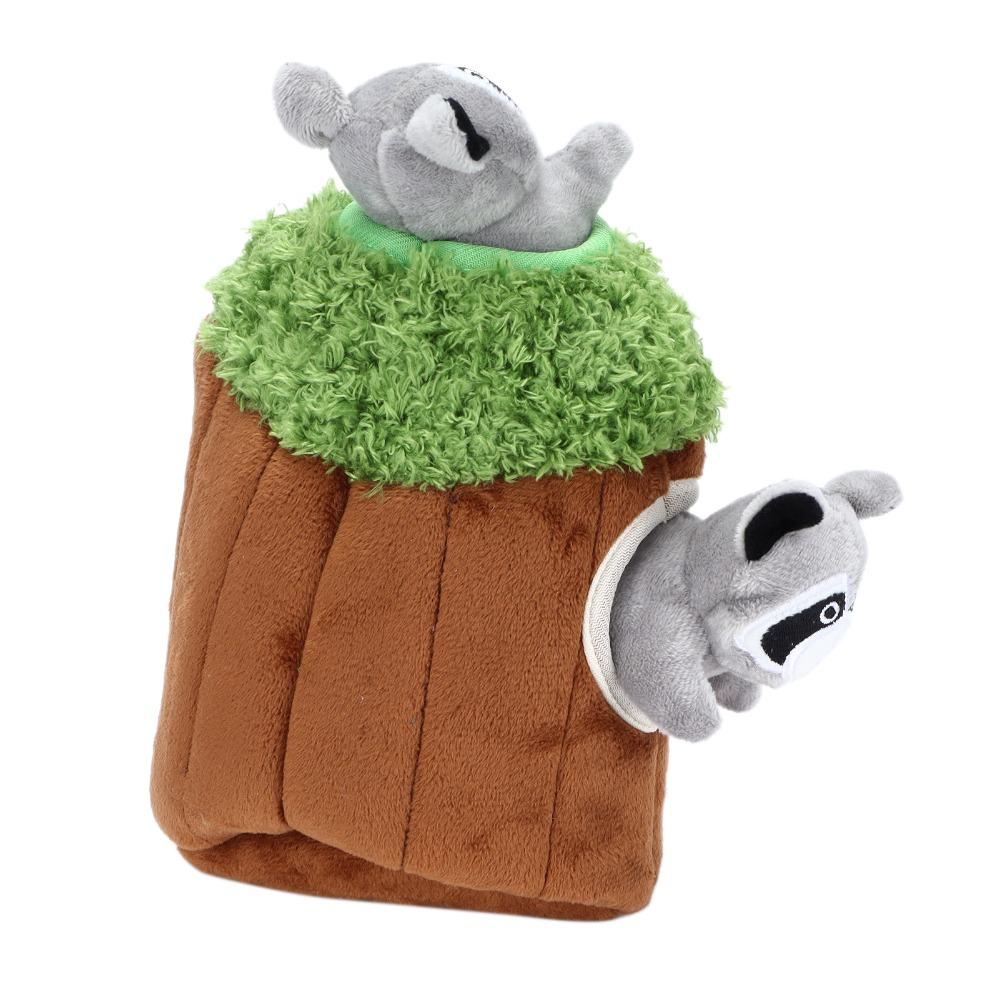 Soft Plush Raccoon Tree Hide Toy Squeaker Insert Dog Hide Seek Toy  Pet Foraging Game