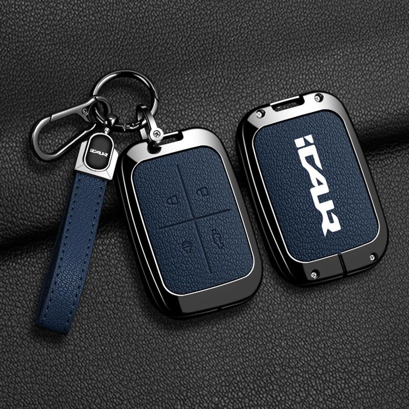 For Chery iCAR iCAUR V23 2025 2026 Zinc Alloy Leather Car Key Case Electric Vehicle Remote Key Shell Bag Key Protective Cover