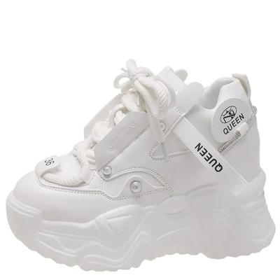 Мода Модные массивные кроссовки женские осенние спортивные туфли на платформе со шнуровкой женские туфли на толстом каблуке 10 см женские кожаные кроссовки