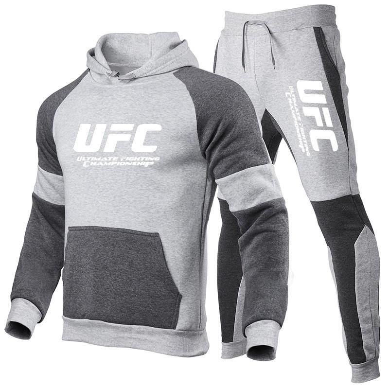 Mens Winter Sporty Hooded Sweatshirt Jogger Set Cotton Blend Warm Fleece Tracksuit Gym MMA UFC Training