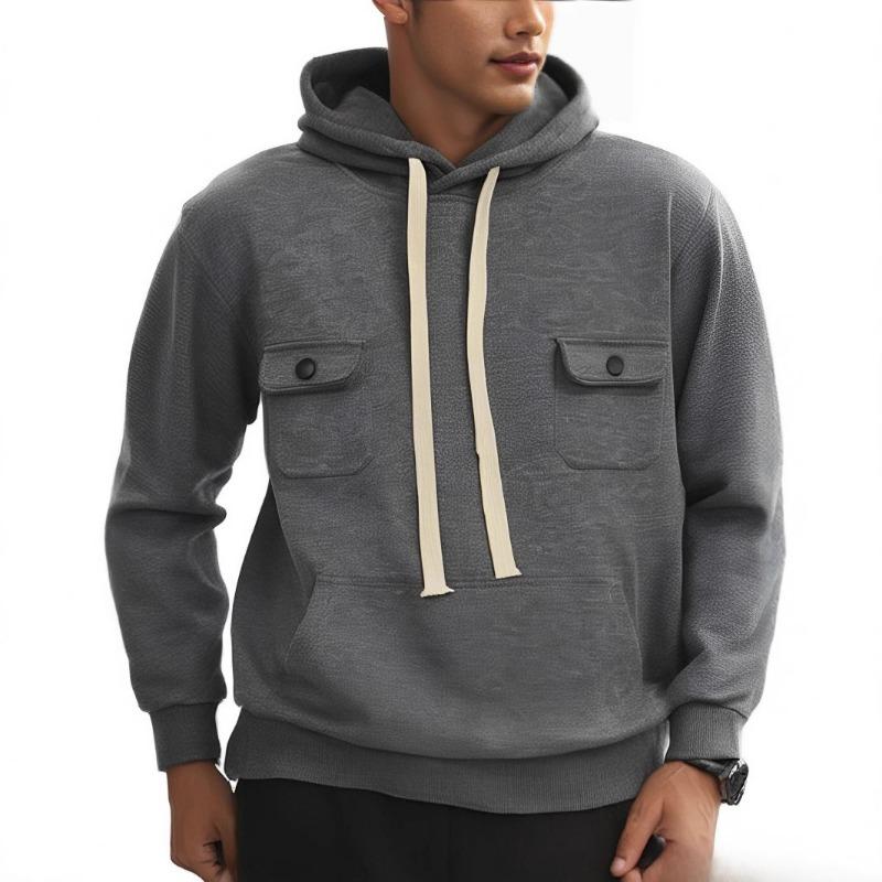 Men S Hooded Sweatshirt Fleece Multi Pocket Autumn Winter Casual Outerwear