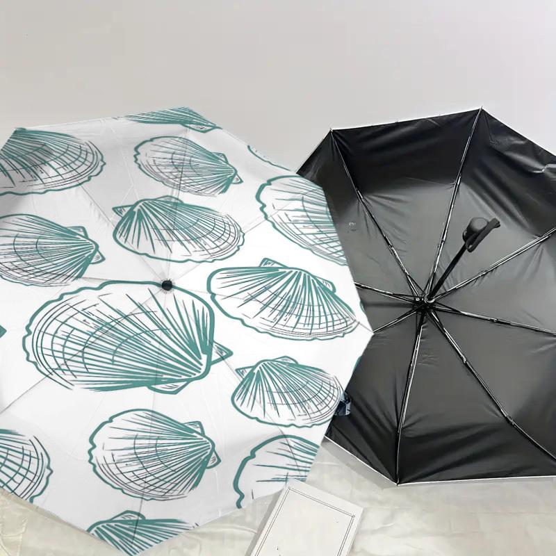1PC Seashell Pattern Umbrella-8-Rib Reinforced Portable Folding Travel Suitable for All Seasons Outdoor Daily Use-G390