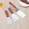 Three-Sided Beveled Stainless Steel Spatula with Wooden Handle - Ideal for Teppanyaki, Pancakes, and Cakes