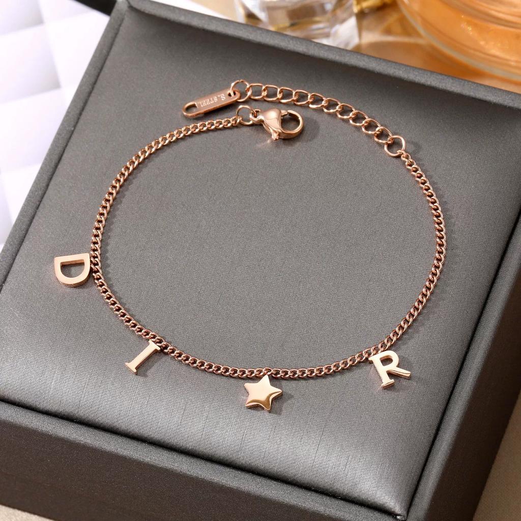 Htpwe Korea New Fashion Letter Star Pendant Bracelet Woman Vintage Stainless Steel Bracelet Luxury Zircon Accessories Gifts