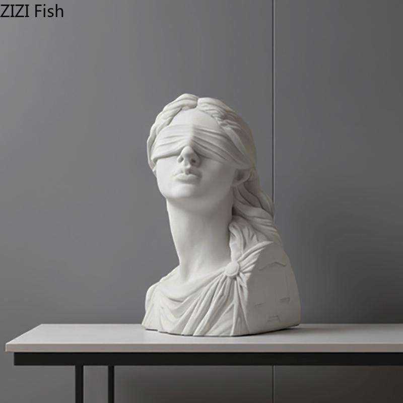 Goddess of Justice Themis Plaster Statue Desk Decoration Classical Artwork Half Body Characters Sculpture Room Aesthetic Decor