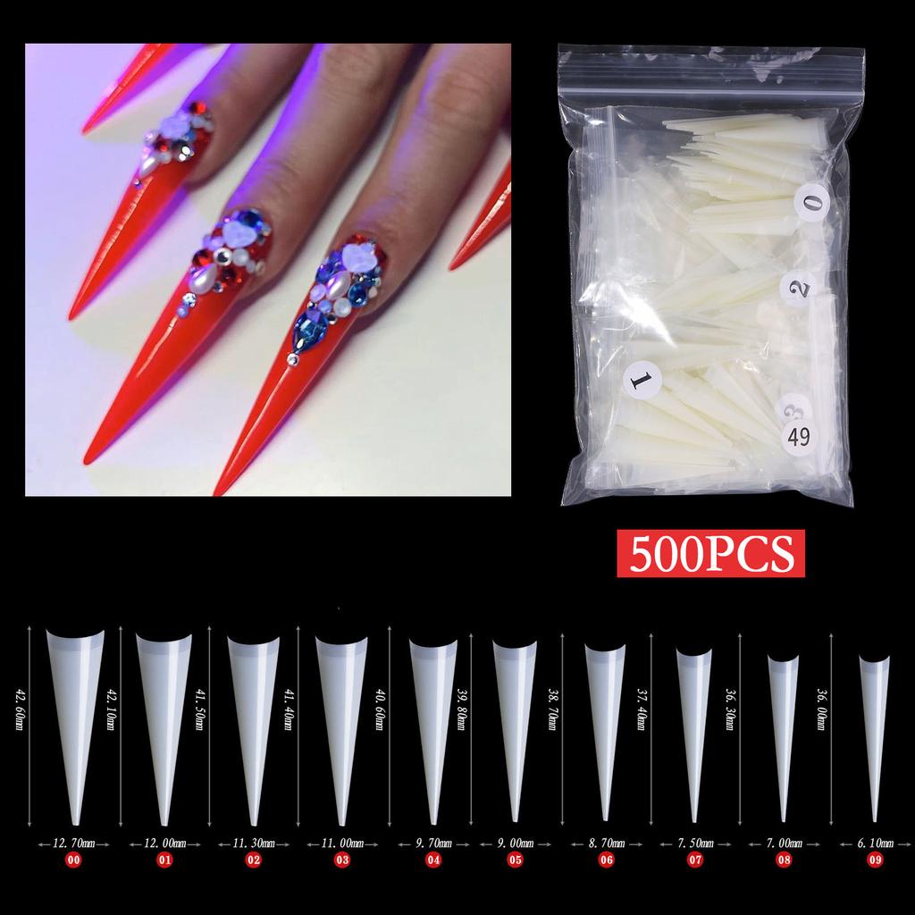 Long Stiletto Nail Tips Acrylic Nails Artificial Half False Flake Nail Tips for Nail Salon-DIY Nail Art Ballerina-Nails