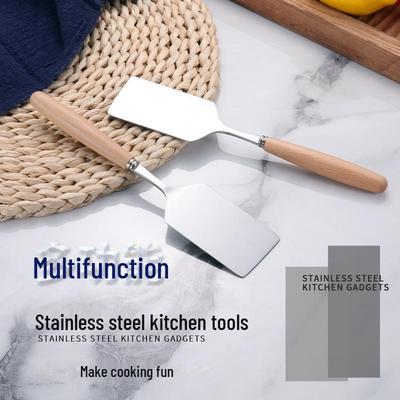 Многоцелевой кухонный совок из нержавеющей стали с деревянной ручкой - для жарки, барбекю, стейков, с длинной ручкой, для грязевого прижигания
