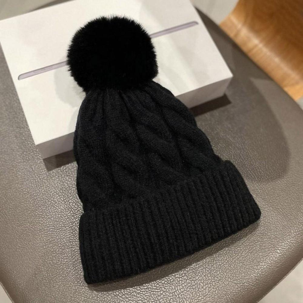 Fashion Keep Warm Pompom Hat Thickened Solid Color Ear Protection Cap Windproof Cold Proof Knitted Hat Autumn Winter
