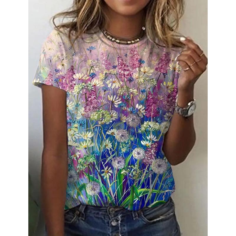 Женская 3D летняя персонализированная футболка с коротким рукавом и круглым вырезом, с принтом свежих цветов