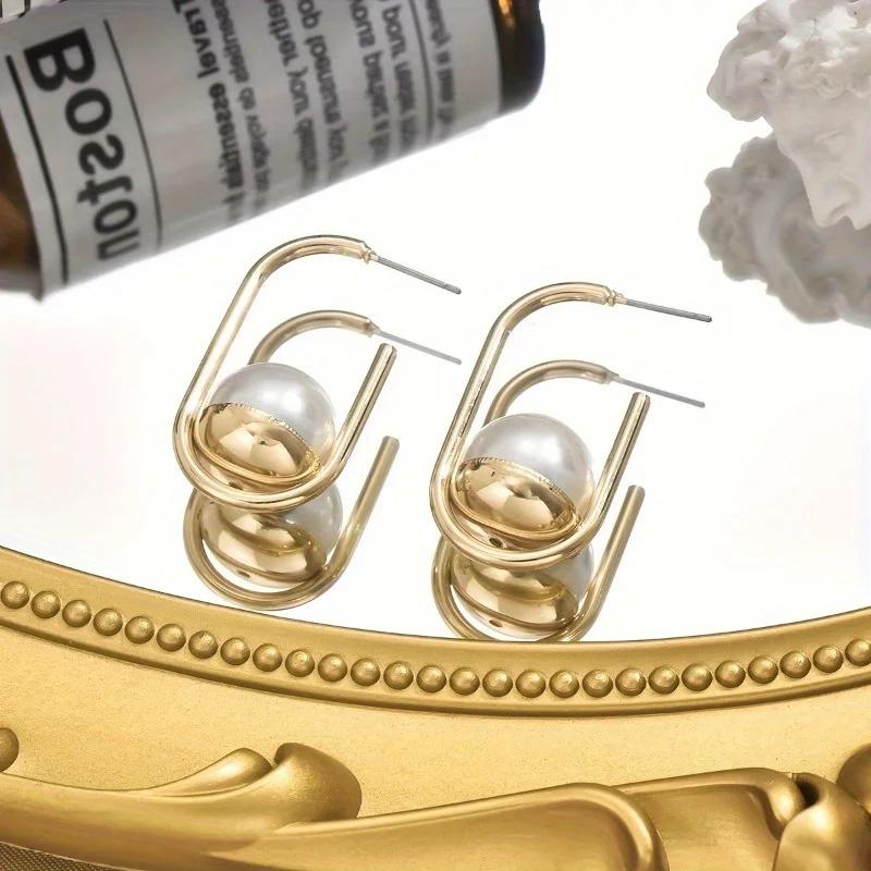 Модный Тренд Геометрические Серьги-Капли с Имитацией Жемчуга Женские Персонализированные Ежедневные Универсальные Праздничные Аксессуары Подарок