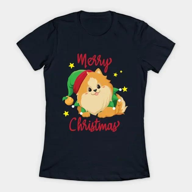 Christmas Pomeranian Merry Xmas Womens TShirt