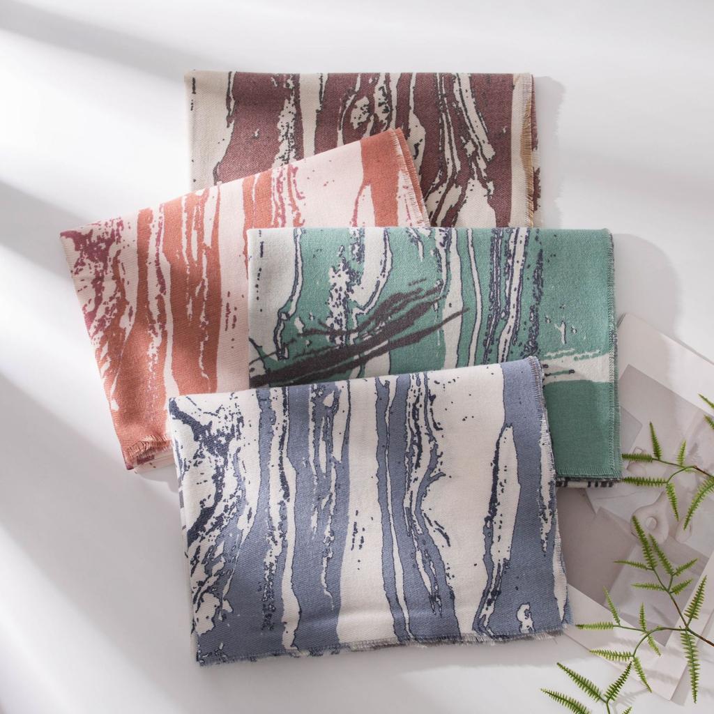 Fresh and Sweet Vertical Pattern Marble Scarf Is Launched for Autumn and Winter Elegant Warm Shawl Imitation Cashmere Scarf for Women