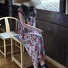 French retro printed nightdress women's summer cotton and silk loose loungewear high-end dress vacation dress can be worn outside