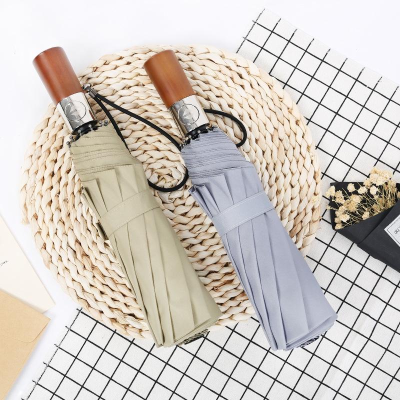 Десятиспицевой ветрозащитный зонт тройного сложения автоматический зонт от дождя складной зонт мужской зонт из массива дерева зонт зонт