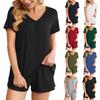 2 шт./комплект, женская летняя пижама, костюм с V-образным вырезом и коротким рукавом, комплект домашней одежды, топ и шорты, комплект свободных шорт, повседневный спортивный наряд