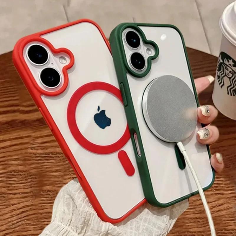 Чехол-бампер цвета конфет с магнитной беспроводной зарядкой для iPhone 16 Pro Max 15 Plus 14 13 12Pro Max, прозрачная противоударная задняя крышка