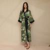 Women Satin Luxury Long-sleeved Nightgown Home Wear Ladies Sexy Lace-up Cardigan Bathrobe Pajamas