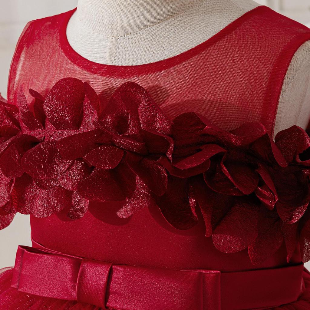 Многослойное платье-цветок для девочек 2026: Сетчатая юбка-принцесса на день рождения, Кружевное платье-фея, Хлопок