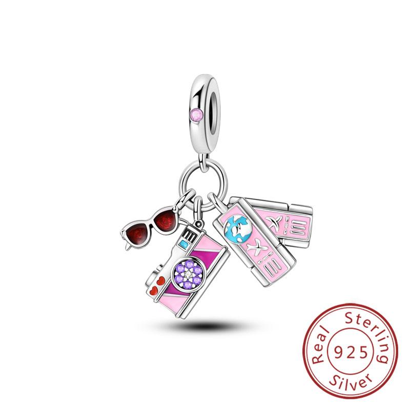 New 925 Silver Charm Airplane Camera Suitcase Love Travel Life DIY Beads Fit Original Charms Bracelet Jewelry