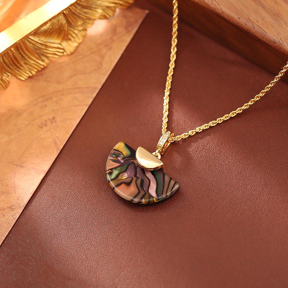 Переливающийся веерный кулон из раковины абалона на цепочке для ключиц и модные нишевые серьги