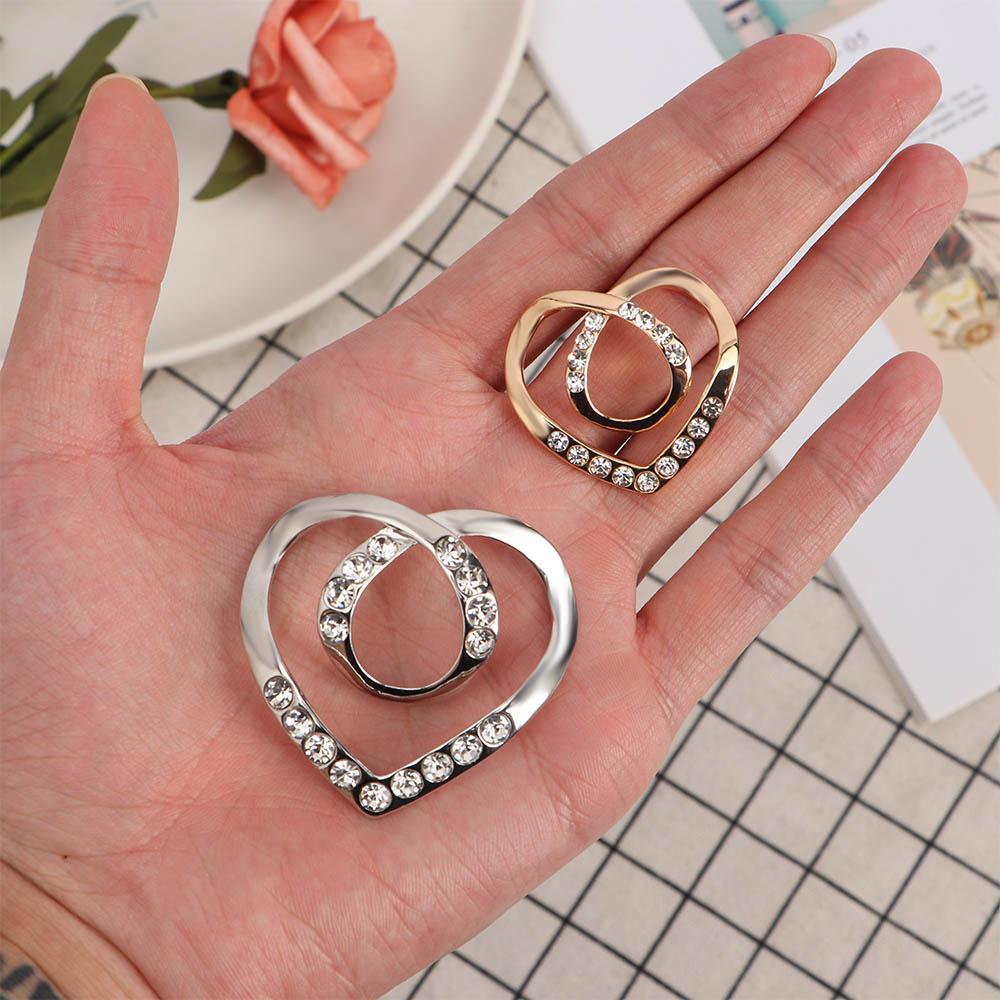 Women Gift Fashion Crystal Love Heart Three-ring Scarf Buckle Scarf Ring Brooch Shawl Clip