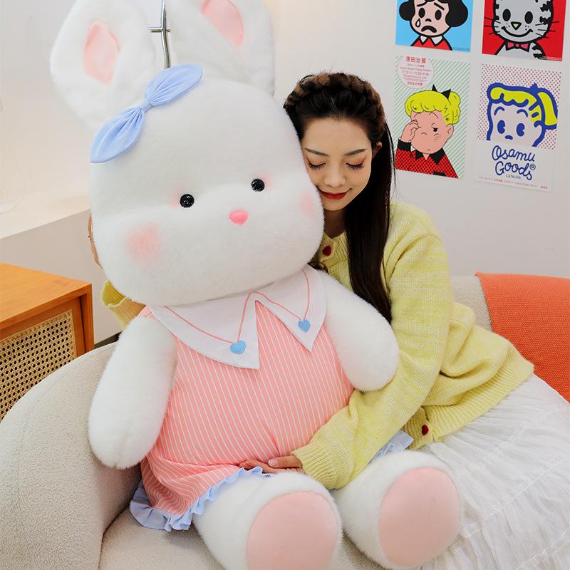 New Cute Jk Vertical Pattern Skirt Little White Rabbit Plush Toy Couple Rabbit Doll Give Girls Children Birthday Gifts