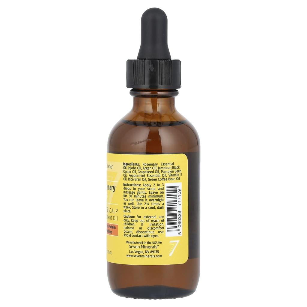 Seven Minerals Масло для лечения волос и кожи головы «Розмарин, мята», с рисовым протеином и кофеином, 2 жидких унции (60 мл)