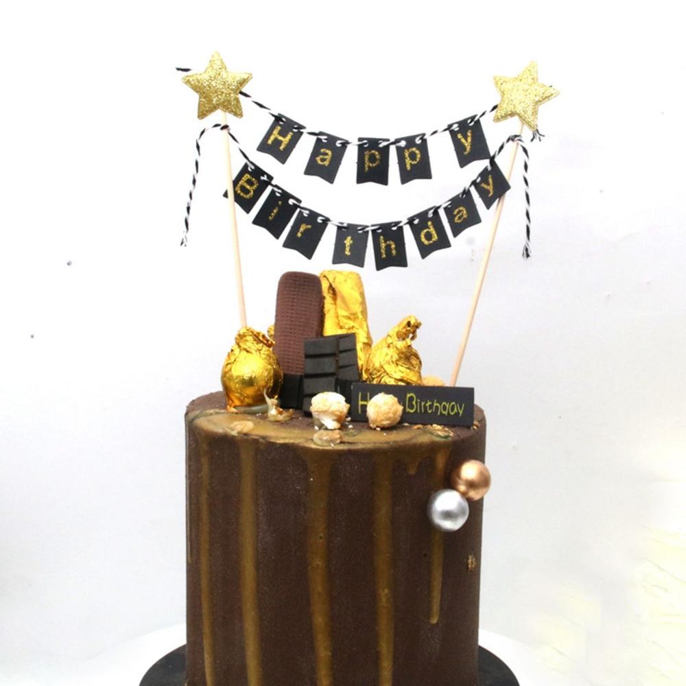 DIY Baby Shower Stars Bunting Gold Banner Cake Flags Cake Topper Baking Decoration Party Supplies