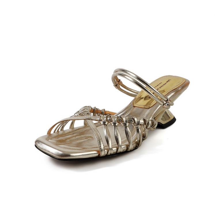 Fashion NEW Summer Women Sandals Split Leather Shoes for Women Open Toe Ankle Strap Shoes Square Toe Strange Heel Narrow Band Sandals