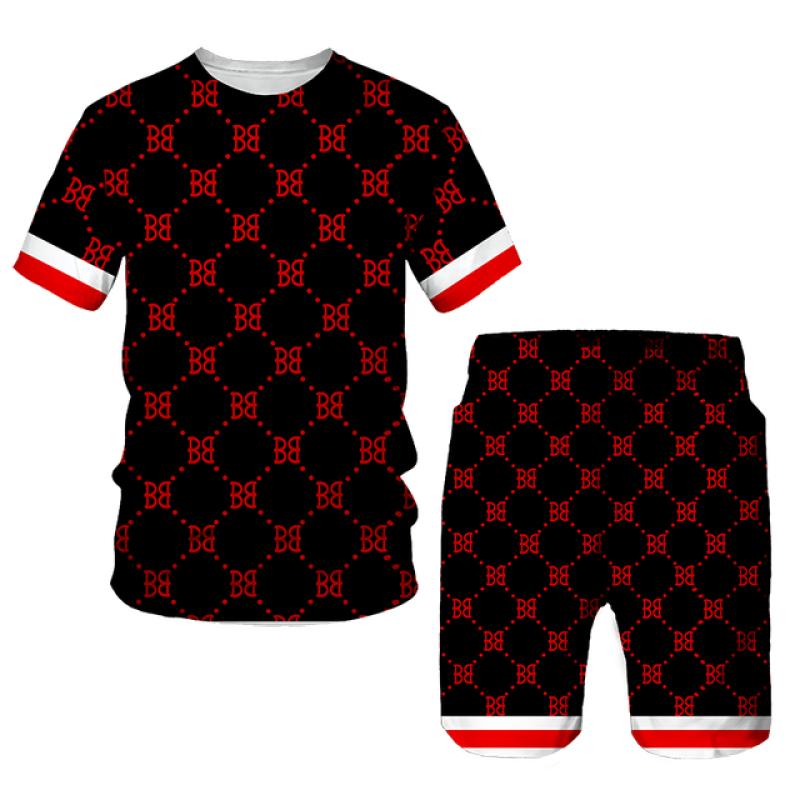 Summer Beach Brand Luxury 3D Printing Men Sets Two Piece Outfits Sets Casual Tracksuit Men's T-shirt Suit Streetswear Tshirt Set
