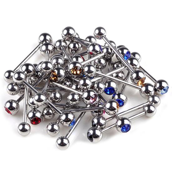 10Pcs Unisex Punk Mixed Rhinestone Ball Barbell Tongue Bars Rings Body Piercing