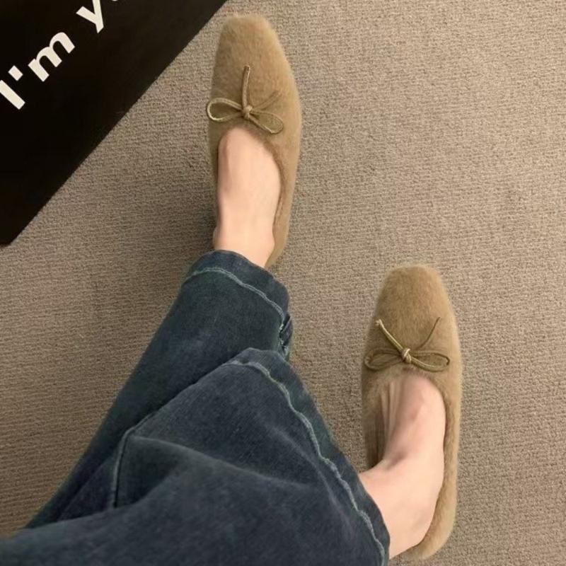 Модная обувь Женские балетки Низкий каблук Повседневные женские кроссовки Слипоны Лоферы Мех Круглый носок С мелким вырезом Осеннее платье Лодочки Слипоны Зима
