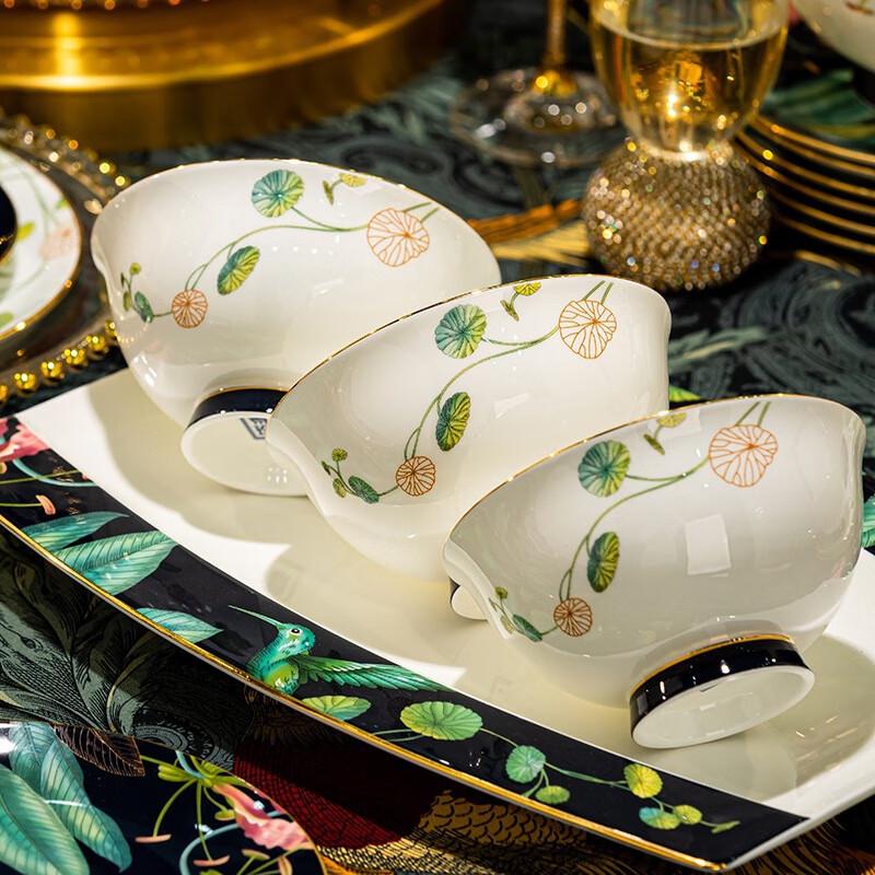 Jingdezhen Lingshi 60-Piece Tropical Rainforest Bone China Dinnerware Set