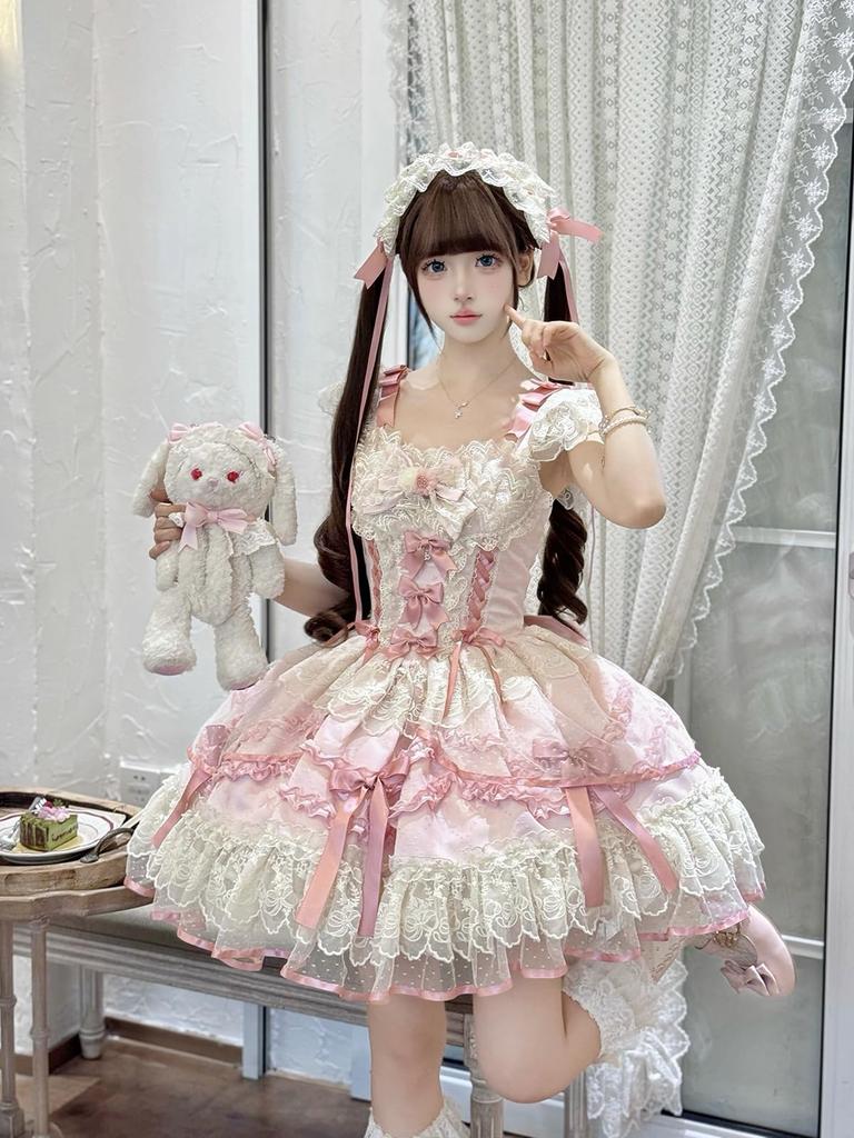 Костюм для косплея Jundakara Lolita, платье JSK с и Французская Морская Принцесса, Корейский Размер L, Набор из 3 предметов, Лента, Оборки, Шнуровка, Милый, Мечтательный,