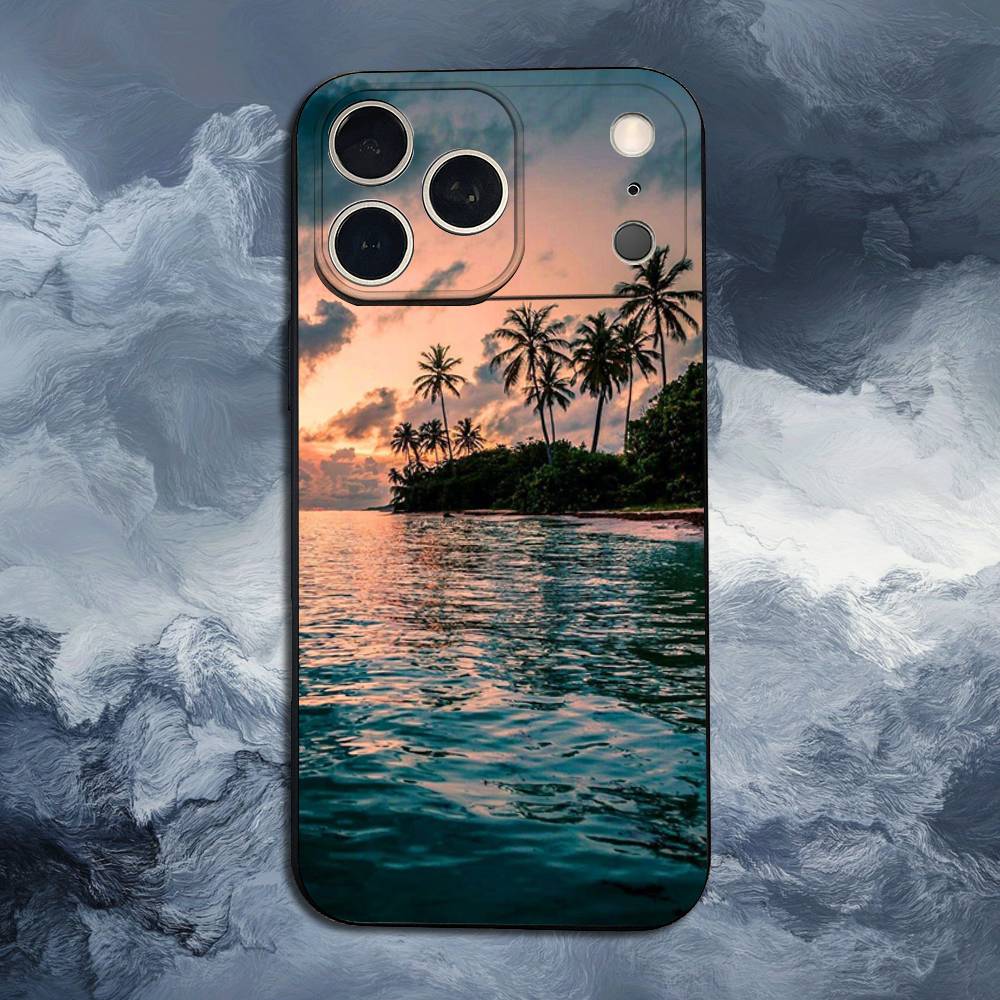 Морские Пальмы Пляж Для iPhone 13,16,11,14,17,12,15,Plus,Pro Max,XS,X,XR,SE,Mini,8,7,Чехол Для Телефона Мягкий Силикон Черный