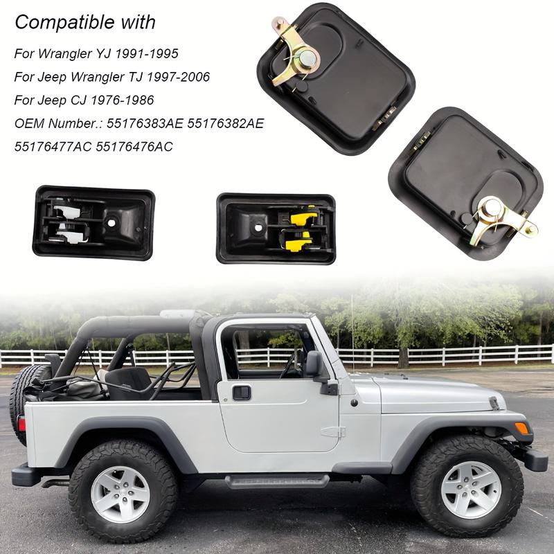 Door Handle Set For 91-96 Jeep Wrangler YJ 97-06 TJ Exterior Interior Left Driver & Right Passenger Side 79540 79541 55176383AE