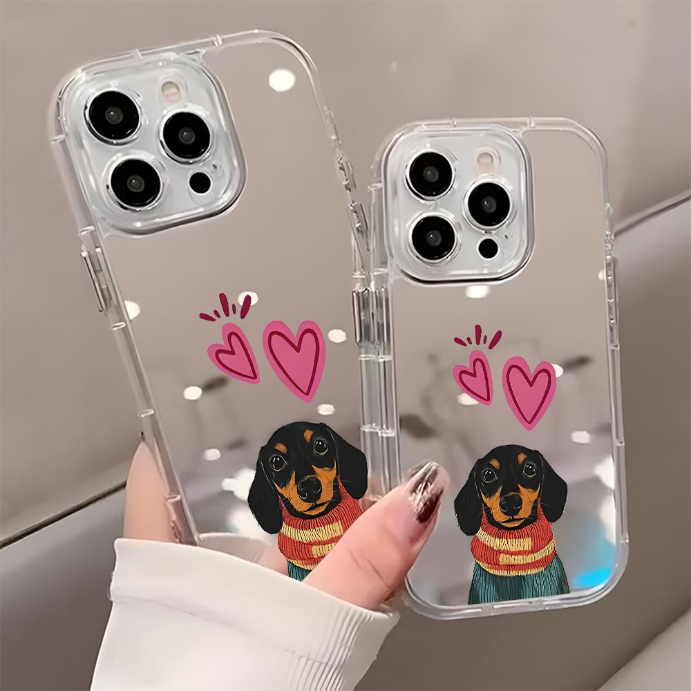Милый такса собака любовь сердца чехол для телефона для iPhone 17 16 Pro 11 12 13 14 15 Pro Max 17 Air X XR XS 7 8 Plus задняя крышка-зеркало